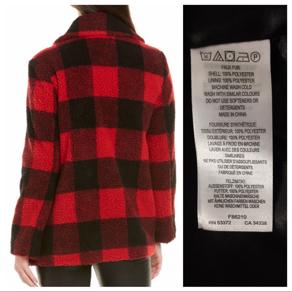 French Connection Plaid Faux Fur Teddy Coat - Picture 2 of 8